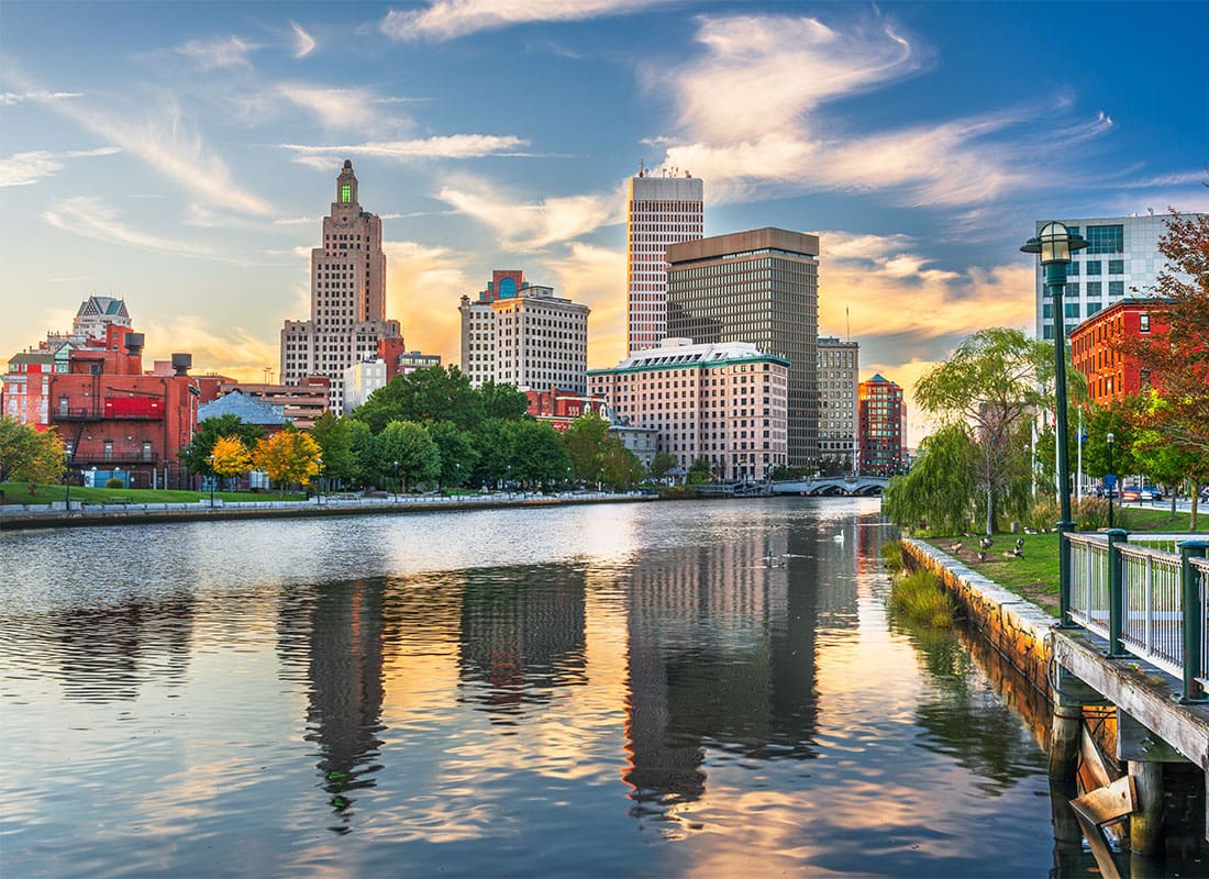 Berlin, CT - Providence, Rhode Island, USA Downtown Cityscape Viewed From Above the Providence River